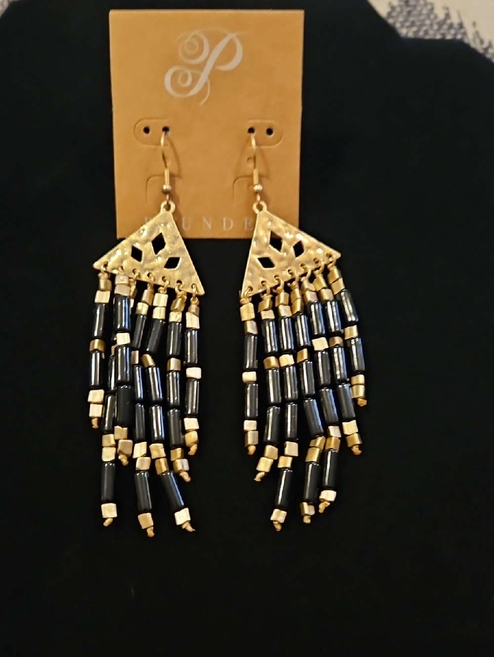 Plunder Gold and Black Beaded Fringe Earrings